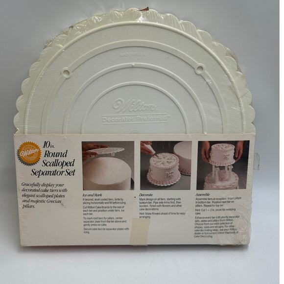 Wilton 10" Round Scalloped Separator Set Cake Stand Plates Grecian Pillars - Picture 2 of 5